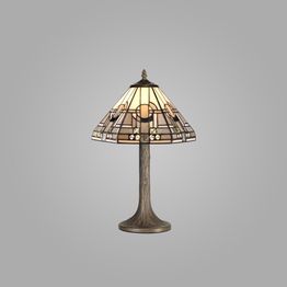 Areta 1 Light Tree Like Table Lamp E27 With 30cm Tiffany Shade, White/Grey/Black/Clear Crystal/Aged Antique Brass