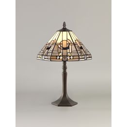 Areta 1 Light Octagonal Table Lamp E27 With 30cm Tiffany Shade, Antique Brass