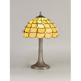 Camillie 1 Light Tree Like Table Lamp E27 With 30cm Tiffany Shade, Beige/Clear Crystal/Aged Antique Brass