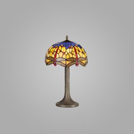 Haze 1 Light Tree Like Table Lamp E27 With 30cm Tiffany Shade, Blue/Orange/Crystal/Aged Antique Brass