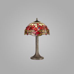 Haze 1 Light Tree Like Table Lamp E27 With 30cm Tiffany Shade, Purple/Pink/Crystal/Aged Antique Brass
