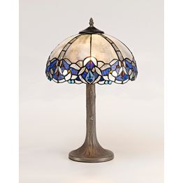 Orella 1 Light Tree Like Table Lamp E27 With 30cm Tiffany Shade, Blue/Clear Crystal/Aged Antique Brass