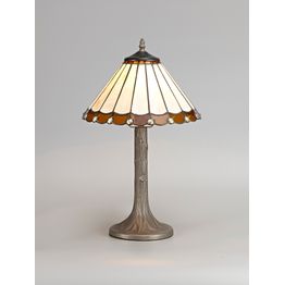Una 1 Light Tree Like Table Lamp E27 With 30cm Tiffany Shade, Amber/Cream/Crystal/Aged Antique Brass