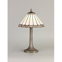 Una 1 Light Tree Like Table Lamp E27 With 30cm Tiffany Shade, Grey/Cream/Crystal/Aged Antique Brass