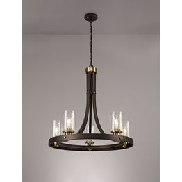 Mira Pendant 5 Light E27, Brown Oxide/Bronze With Clear Glass Shades