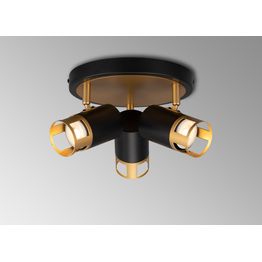 Abbey 3 Light Round Spotlight GU10, Black / Painted Gold