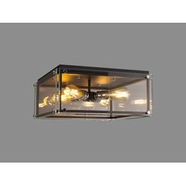 Eden Flush, 4 Light E27, Matt Black / Chrome / Clear Glass