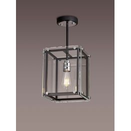 Eden Pendant, 1 Light E27, Matt Black / Chrome / Clear Glass