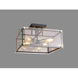 Eden Semi Flush, 4 Light E27, Matt Black / Chrome / Clear Glass
