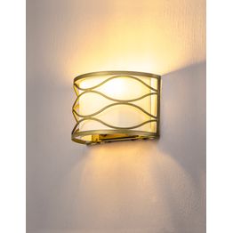Edith Wall Lamp 2 Light E14 Aged Gold / Cream Fabric Shade