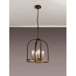 Lara Pendant/Semi Flush Round 4 Light E27, Antique Bronze / Brown Oxide / Wood