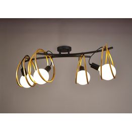 Lyra Double Ring Ceiling Flush, 4 Light E27, Matt Black / Painted Gold, G95/120 Lamp Recommended