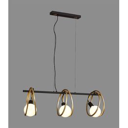Lyra Double Ring Linear Pendant, 3 Light E27, Matt Black / Painted Gold, G95/120 Lamp Recommended