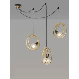 Lyra Double Ring Multi Pendant, 3 Light E27, Matt Black / Painted Gold, G95/120 Lamp Recommended