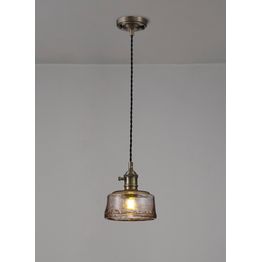 Marion Switched Pendant 1.5m, 1 x E27, Antique Brass / Black Twisted Cable / Brown Bowl Glass