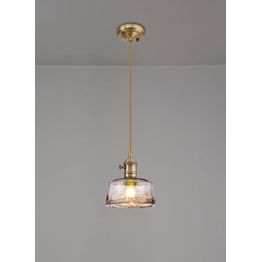 Marion Switched Pendant 1.5m, 1 x E27, Antique Brass / Golden Brown Braided Cable / Brown Bowl Glass