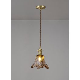 Marion Switched Pendant 1.5m, 1 x E27, Brass / Pale Gold Twisted Cable / Brown Flower Glass