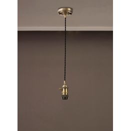 Marion Switched Pendant Light Kit 1.5m, 1 x E27, Antique Brass / Black Twisted Cable
