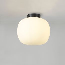 Shell Medium Oval Ball Flush Fitting 1 Light E27 Matt Black Base With Frosted White Glass Globe