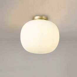 Shell Medium Oval Ball Flush Fitting 1 Light E27 Satin Gold Base With Frosted White Glass Globe