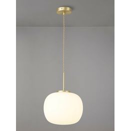 Shell Medium Oval Ball Pendant 1 Light E27 Satin Gold Suspension With Frosted White Glass Globe