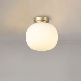 Shell Small Oval Ball Flush Fitting 1 Light E27 Satin Gold Base With Frosted White Glass Globe