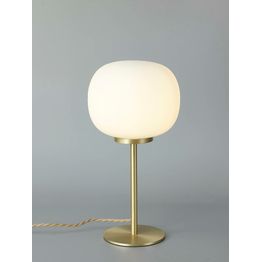 Shell Small Oval Ball Tall Table Lamp 1 Light, E27 Satin Gold Base, With Frosted White Glass Globe