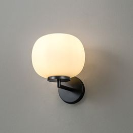 Shell Small Oval Ball Wall Light 1 Light E27 Matt Black Base With Frosted White Glass Globe