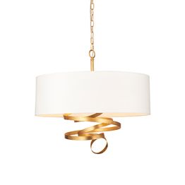 Adderley 3 light Pendant Gold leaf &amp; ivory cotton fabric