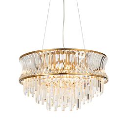 Bamford 9 Light Pendant Warm brass plate with crystal and clear glass