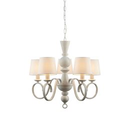 Battersea 5 Light Pendant Distressed white &amp; vintage white fabric