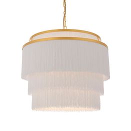 Bauton 3 Light Pendant Matt gold paint &amp; white tassels