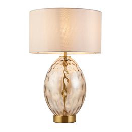 Carlisle Table Lamp Champagne lustre glass, satin brass plate with vintage white fabric