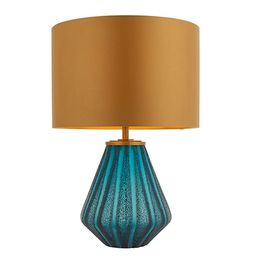 Dinton Table Lamp With Shade Turquoise tinted glass &amp; gold satin fabric