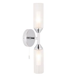 Edingley Bathroom 2 Light Wall Light Chrome plate &amp; clear/frosted ribbed glass