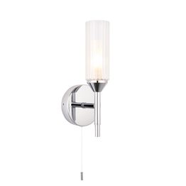 Edingley Bathroom Single Wall Light Chrome plate &amp; clear/frosted ribbed glass