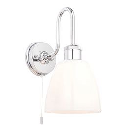 Eldwick Bathroom Wall Light Chrome plate &amp; gloss opal glass