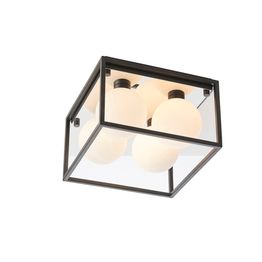 Felton 4 Light Bathroom Semi Flush Matt black &amp; matt opal glass