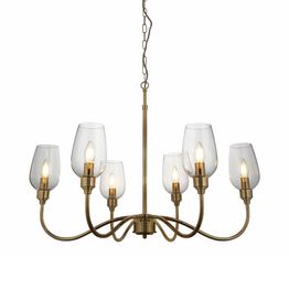 Goodmayes 6 Light Pendant Antique brass plate &amp; clear glass
