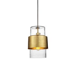 Goswick Pendant Hammered brass plate &amp; textured clear glass