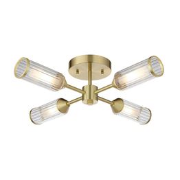 Greasby 4 Light Semi Flush Satin brass plate with clear &amp; frosted glass