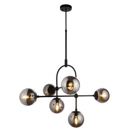Grinton 6 Light Semi Flush Matt black &amp; smoked mirror glass