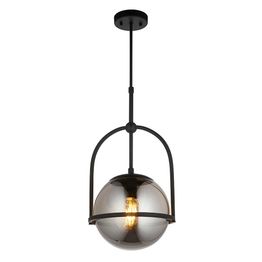 Grinton Single Light Pendant Matt black &amp; smoked mirror glass