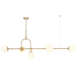 Grinton 5 Light Pendant Matt antique brass plate &amp; opal glass