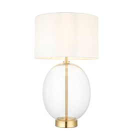 Hadleigh Table Lamp Satin brass plate &amp; clear glass with vintage white fabric