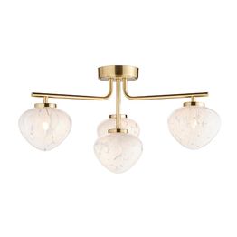 Kilnwick 4 Light Semi Flush Satin brass plate &amp; white confetti glass