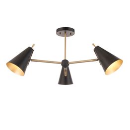 Lythe 3 Light Semi Flush Matt antique brass plate &amp; matt black