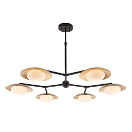 Manston 6 Light Pendant Gold &amp; dark bronze finish with opal glass