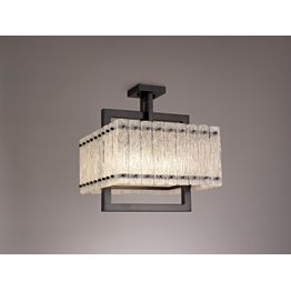 Selena Large Square Pendant, 5 Light E27, Matt Black/Crystal Sand Glass
