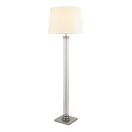 Pedestal Floor Lamp - Satin Silver, Glass &amp; Cream Fabric